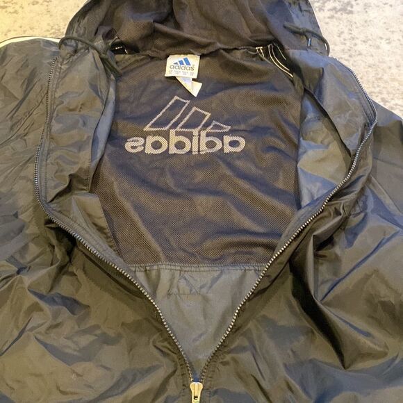VTG Adidas Windbreaker Jacket size XL 3 stripes on sleeve big spell out on  back - Picture 11 of 12